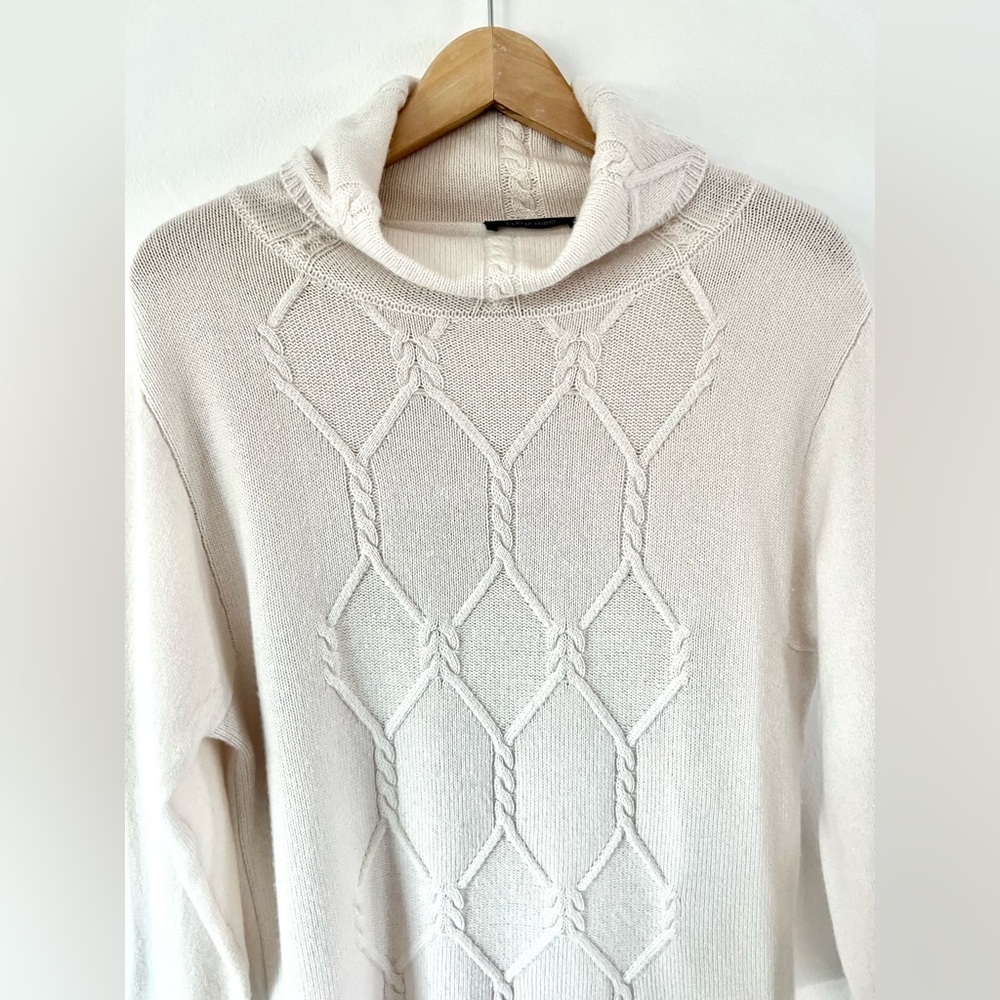 Elena Miro Cream Cable Knit Wool Fold Over Turtleneck Sweater Size‎ XS - Picture 3 of 14